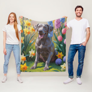 Weimaraner hond lente bloemen schilderij  fleece deken