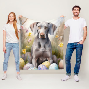 Weimaraner Hond met Paaseieren Vakantie Fleece Deken