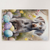 Weimaraner Hond met Paaseieren Vakantie Legpuzzel (Horizontaal)