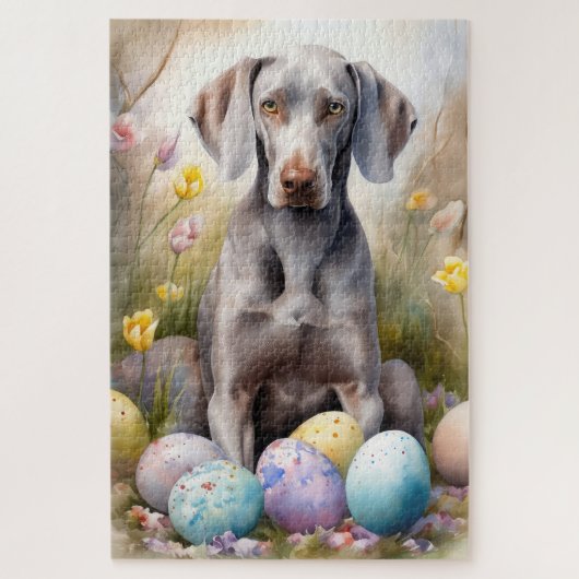 Weimaraner Hond met Paaseieren Vakantie Legpuzzel (Verticaal)