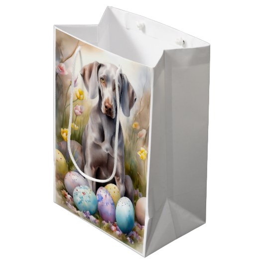 Weimaraner Hond met Paaseieren Vakantie Medium Cadeauzakje (Voorkant Gekanteld)