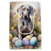 Weimaraner Hond met Paaseieren Vakantie Medium Cadeauzakje (Achterkant)