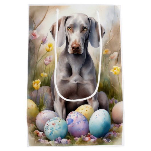 Weimaraner Hond met Paaseieren Vakantie Medium Cadeauzakje (Achterkant)