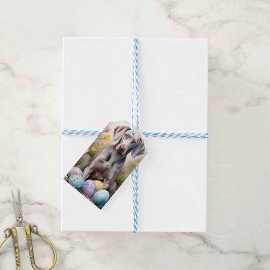 Weimaraner hond met Pasen Eieren Vakantie Cadeaulabel (Met Touw)