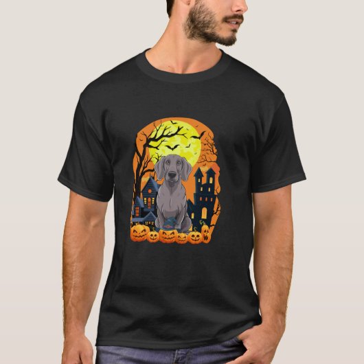 Weimaraner Hond Met Pompoenen Grappig Enge Hallowe T-shirt (Voorkant)