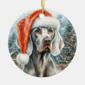 Weimaraner Hond met Santa Hat Kerstmis Keramisch Ornament (Voorkant)
