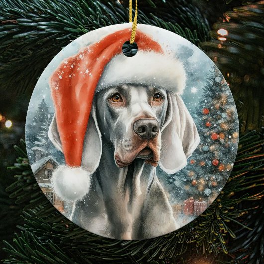 Weimaraner Hond met Santa Hat Kerstmis Keramisch Ornament