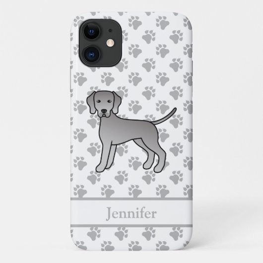 Weimaraner Hond Moppige Cartoon Illustratie & Naam Case-Mate iPhone Case (Achterkant)