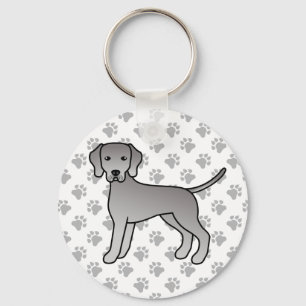 Weimaraner Hond Moppige Cartoon Illustratie & Poot Sleutelhanger