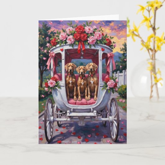 Weimaraner Hond Valentijnsdag Kaart (Gele Bloem)