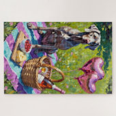 Weimaraner Hond Valentijnsdag Rosé Picknick Legpuzzel (Horizontaal)
