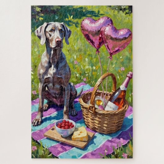 Weimaraner Hond Valentijnsdag Rosé Picknick Legpuzzel (Verticaal)