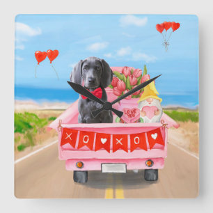 Weimaraner-hond Valentijnsdag vrachtwagen harten Vierkante Klok