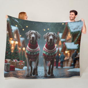 Weimaraner Honden Kerst Sneeuw Vakantie Fleece Deken