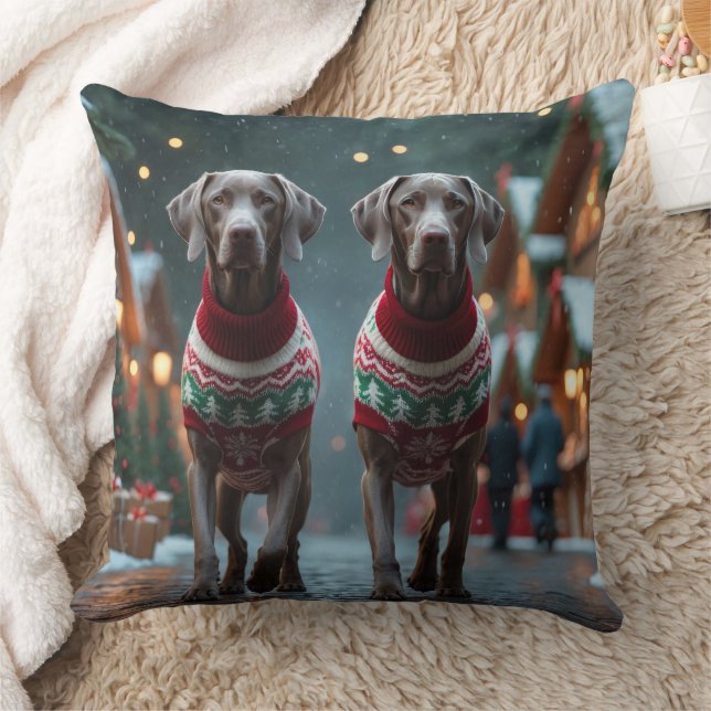 Weimaraner Honden Kerst Sneeuw Vakantie Kussen (Deken)