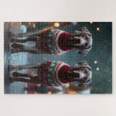 Weimaraner Honden Kerst Sneeuw Vakantie Legpuzzel (Horizontaal)