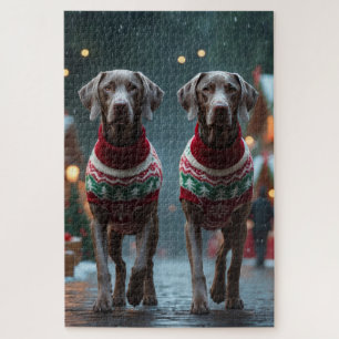 Weimaraner Honden Kerst Sneeuw Vakantie Legpuzzel