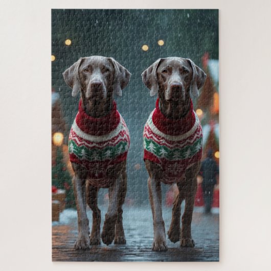 Weimaraner Honden Kerst Sneeuw Vakantie Legpuzzel (Verticaal)