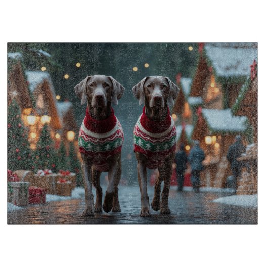 Weimaraner Honden Kerst Sneeuw Vakantie Snijplank (Voorkant)