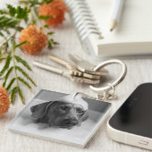 Weimaraner in bad met bellen op zijn hoofd sleutelhanger (Voorkant Rechts)