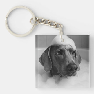 Weimaraner in bad met bellen op zijn hoofd sleutelhanger