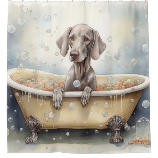 Weimaraner in badkuip Waterverf hondenkunst Douchegordijn (Voorkant)