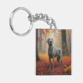Weimaraner in de herfst Bladeren val inspireren Sleutelhanger (Voorkant Links)