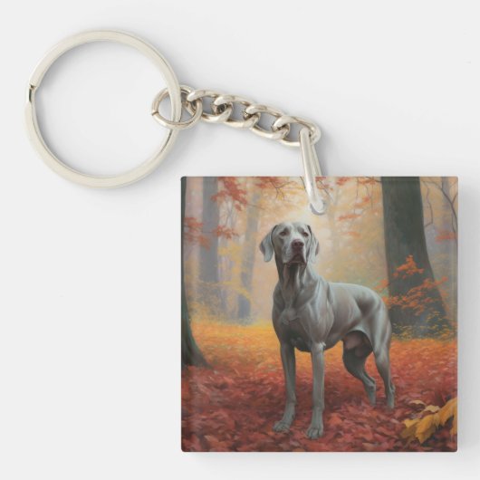 Weimaraner in de herfst Bladeren val inspireren Sleutelhanger (Voorkant)