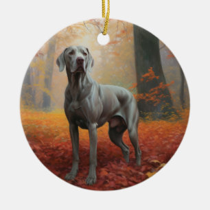 Weimaraner in de herfst Inspiratie van vallende bl Keramisch Ornament