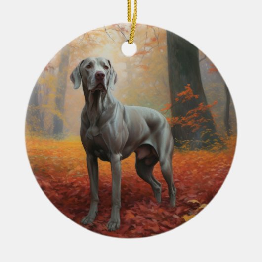 Weimaraner in de herfst laat Herfst inspireren Keramisch Ornament (Voorkant)