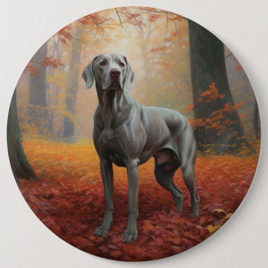 Weimaraner in de herfst laat Herfst inspireren Ronde Button 6,0 Cm (Voorkant)