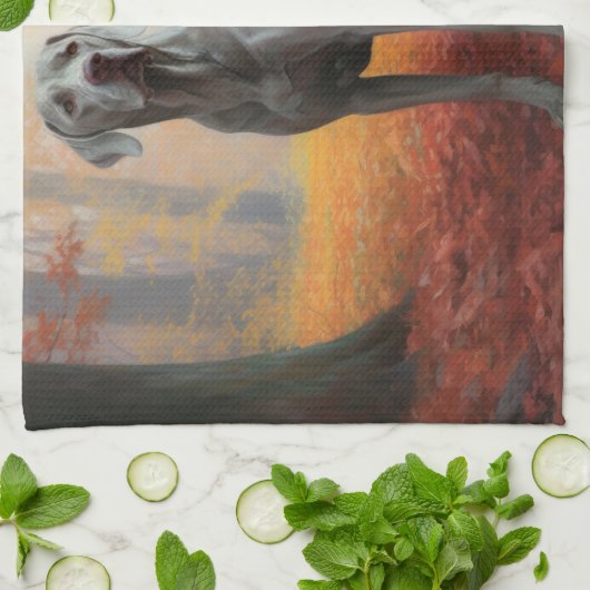 Weimaraner in de herfst laat Herfst inspireren Theedoek (Gevouwen)