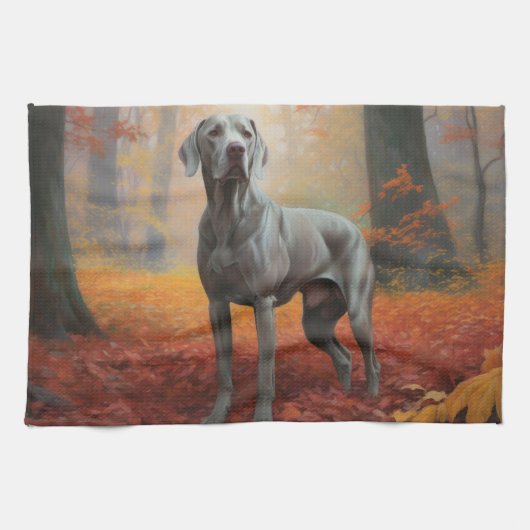 Weimaraner in de herfst laat Herfst inspireren Theedoek (Horizontaal)