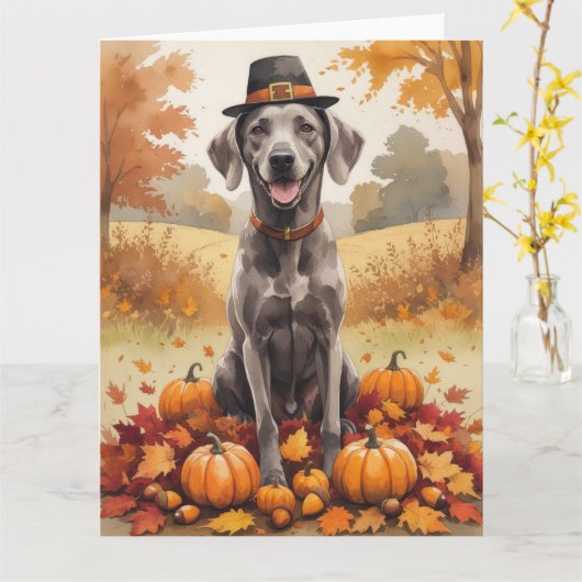 Weimaraner in de herfst verlaat Thanksgiving kunst Kaart (Gele Bloem)
