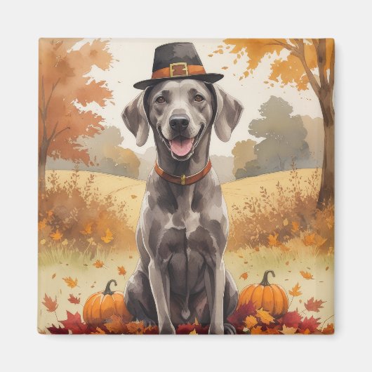 Weimaraner in de herfst verlaat Thanksgiving kunst Magneet (Voorkant)