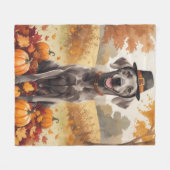 Weimaraner In Herfstbladeren Thanksgiving Kunst Fleece Deken (Voorkant (Horizontaal))