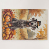 Weimaraner In Herfstbladeren Thanksgiving Kunst Legpuzzel (Horizontaal)