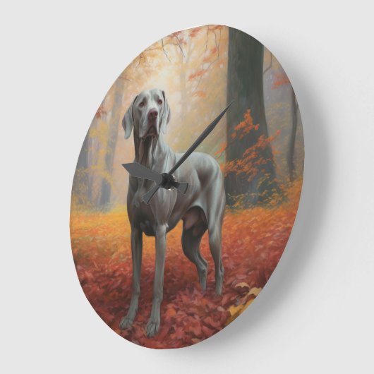Weimaraner in herfstbladeren val inspireert grote klok (Hoek)