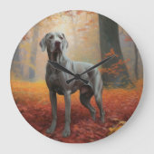 Weimaraner in herfstbladeren val inspireert grote klok (Voorkant)