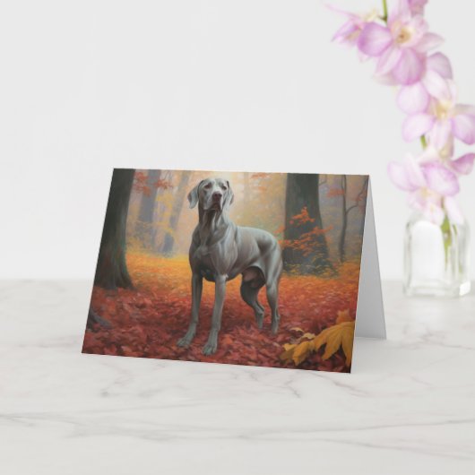 Weimaraner in herfstbladeren val inspireert kaart (Orchidee)