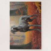 Weimaraner in herfstbladeren val inspireert legpuzzel (Verticaal)
