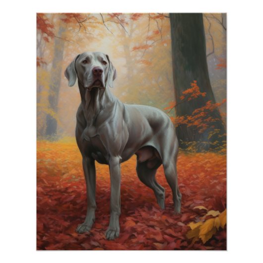 Weimaraner in herfstbladeren val inspireert perfect poster (Voorkant)