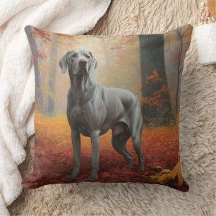 Weimaraner in herfstbladeren val inspireren kussen