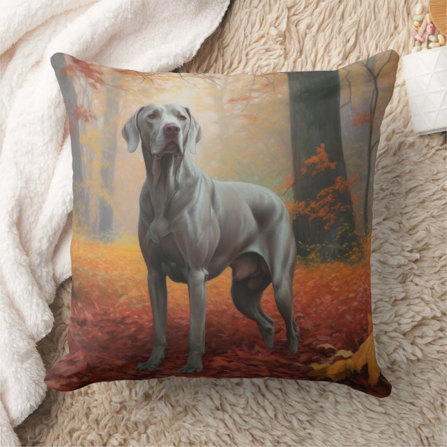 Weimaraner in herfstbladeren val inspireren kussen (Deken)