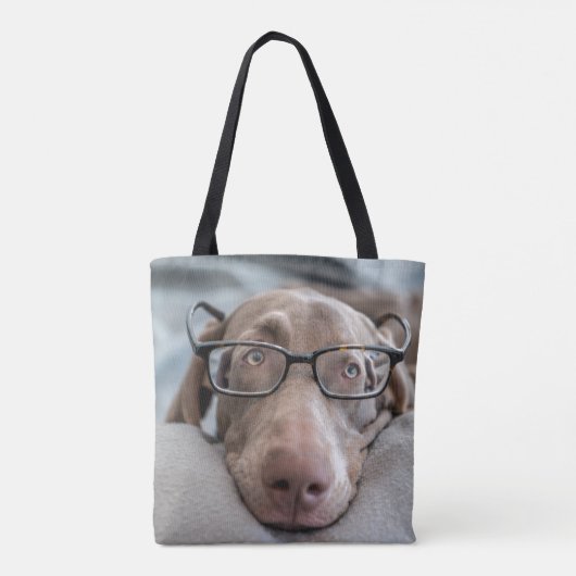 Weimaraner in slimme bril tote bag (Achterkant)