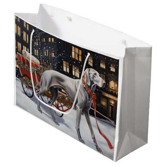 Weimaraner Kerst Feestelijke Periode Groot Cadeauzakje (Voorkant Gekanteld)