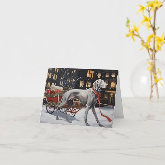 Weimaraner Kerst Feestelijke Periode Kaart (Gele Bloem)