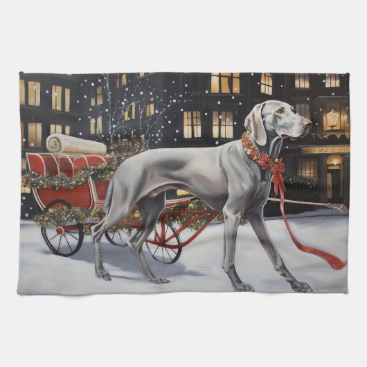 Weimaraner Kerst Feestelijke Periode Theedoek (Horizontaal)