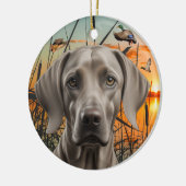 Weimaraner Kerst Ornament, Eend Jacht Keramisch Ornament (Links)