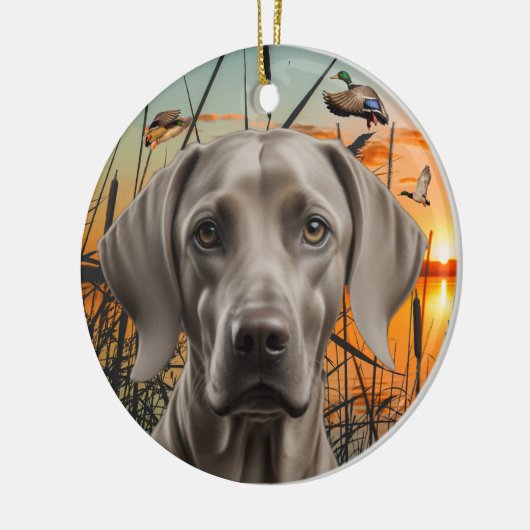 Weimaraner Kerst Ornament, Eend Jacht Keramisch Ornament (Links)